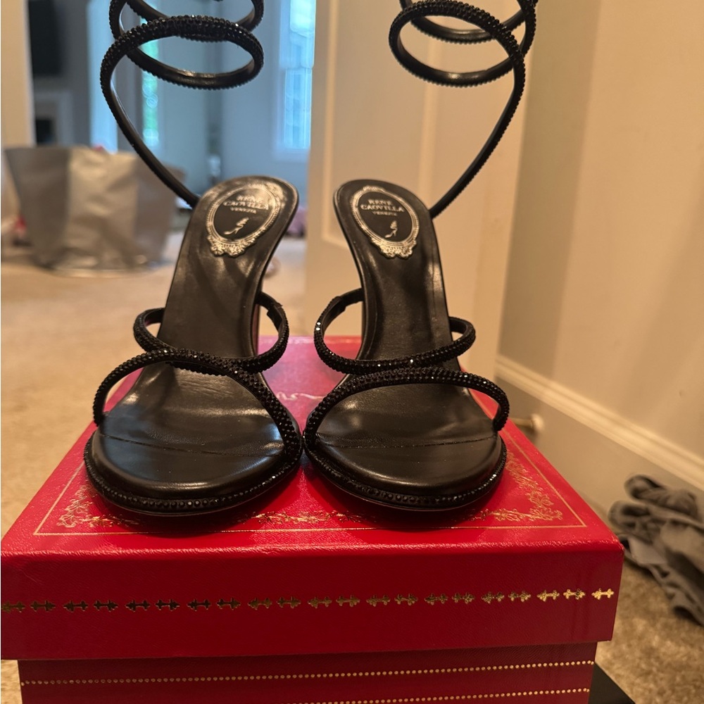 Rene Caovilla Black Strappy Heels